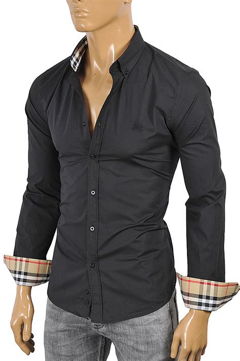 men's black burberry dress shirt|Burberry men's long sleeve shirt.